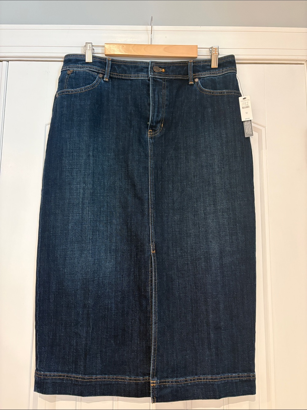 Talbots Dark Blue Denim Pencil Skirt with Front Slit - Women Jeans NWT